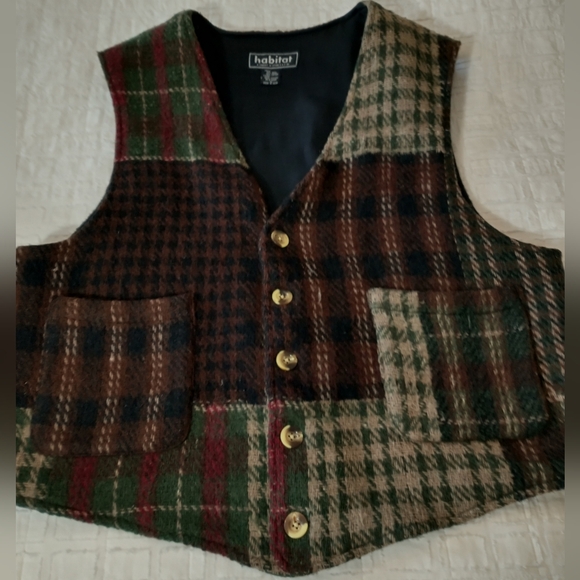 Habitat Jackets & Blazers - Habitat Plaid Patchwork Wool Vest, Womens Size XL, Layering, Gram core
